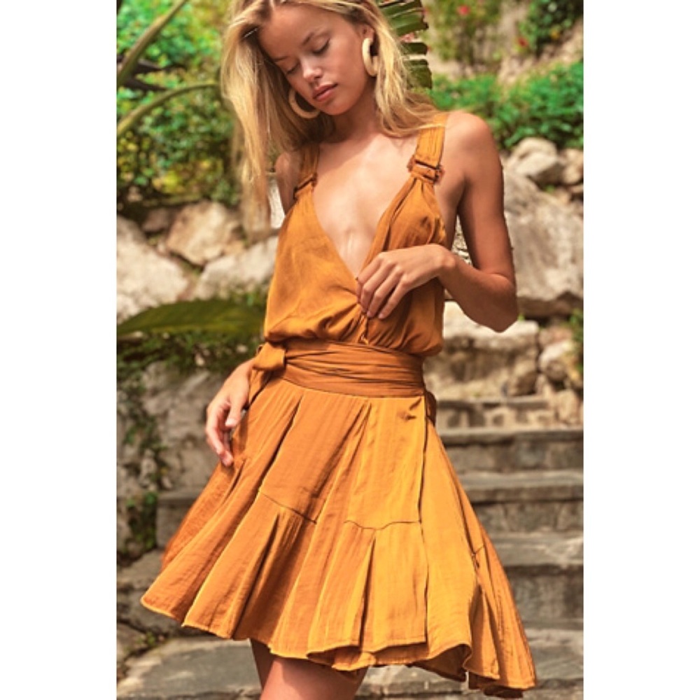 Free People Gold Zuri Skirt Bodysuit Set